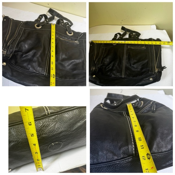 ROOTS Pebble Leather Expandable Big Tote Bag Satchel Shoulder Handbag Zip Pocket - Picture 15 of 16